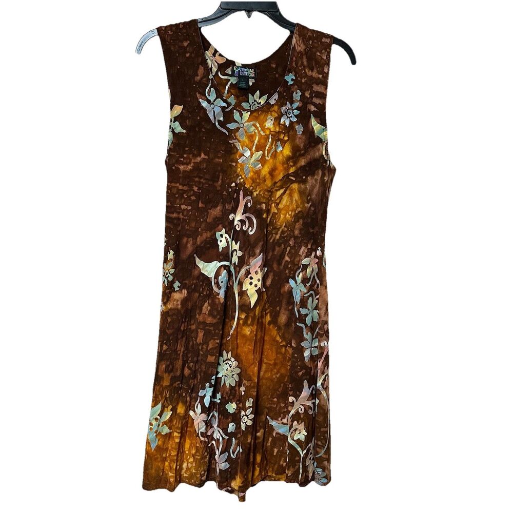Tropical Tantrum Dress Lg Midi Sleeveless Brown Floral Earthtones Fairy Whimsy